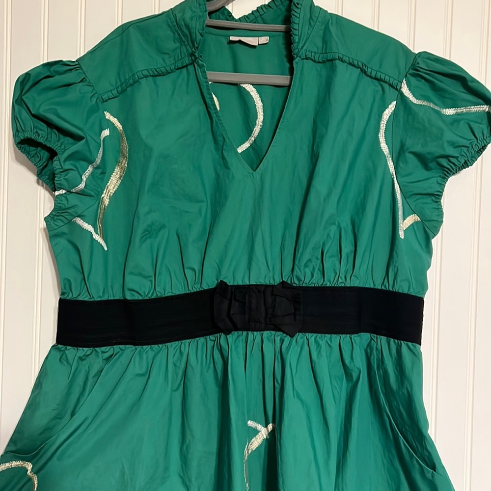 Eshakti Green Dress White Embroidered Hearts  Fit and Flare Size 3X 26W